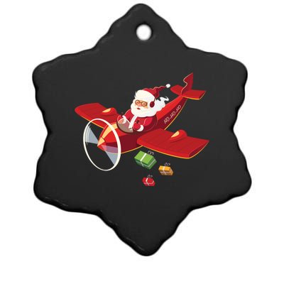 Christmas Santa Claus Pilot Flying Airplane Gift Ceramic Star Ornament