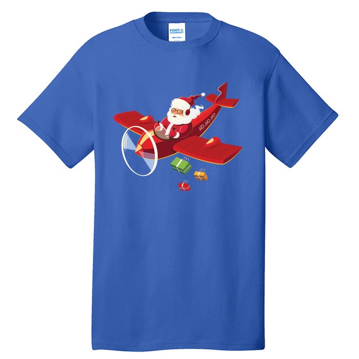 Christmas Santa Claus Pilot Flying Airplane Gift Tall T-Shirt