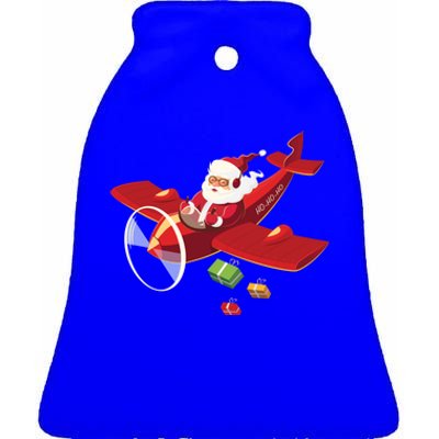 Christmas Santa Claus Pilot Flying Airplane Gift Ceramic Bell Ornament