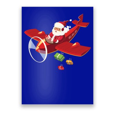 Christmas Santa Claus Pilot Flying Airplane Gift Poster