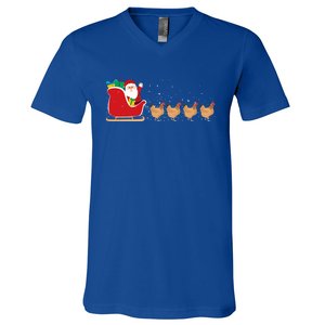 Chicken Santa Christmas Sleigh Funny Chicken Xmas Gift V-Neck T-Shirt