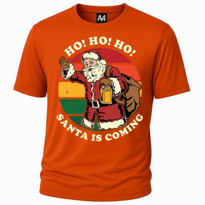 Christmas Santa Claus Santa Is Coming Ho Ho Ho Gift Cooling Performance Crew T-Shirt