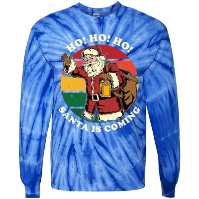 Christmas Santa Claus Santa Is Coming Ho Ho Ho Gift Tie-Dye Long Sleeve Shirt