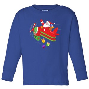 Christmas Santa Claus Pilot Flying Airplane Funny Gift Cool Gift Toddler Long Sleeve Shirt