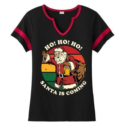 Christmas Santa Claus Santa Is Coming Ho Ho Ho Gift Ladies Halftime Notch Neck Tee