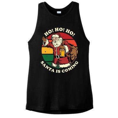 Christmas Santa Claus Santa Is Coming Ho Ho Ho Gift Ladies PosiCharge Tri-Blend Wicking Tank