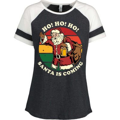 Christmas Santa Claus Santa Is Coming Ho Ho Ho Gift Enza Ladies Jersey Colorblock Tee