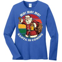 Christmas Santa Claus Santa Is Coming Ho Ho Ho Gift Ladies Long Sleeve Shirt