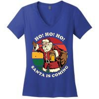 Christmas Santa Claus Santa Is Coming Ho Ho Ho Gift Women's V-Neck T-Shirt