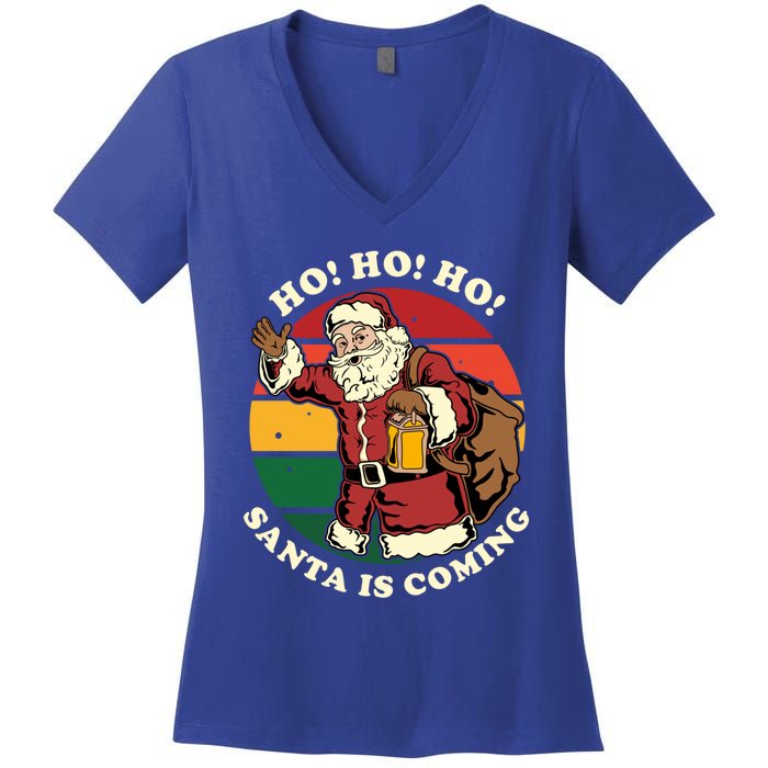 Christmas Santa Claus Santa Is Coming Ho Ho Ho Gift Women's V-Neck T-Shirt