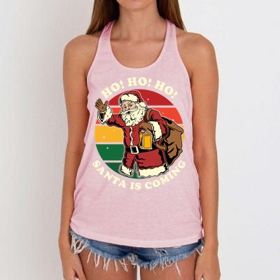 Christmas Santa Claus Santa Is Coming Ho Ho Ho Gift Women's Knotted Racerback Tank