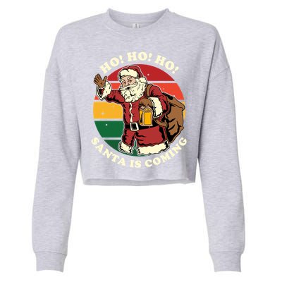 Christmas Santa Claus Santa Is Coming Ho Ho Ho Gift Cropped Pullover Crew