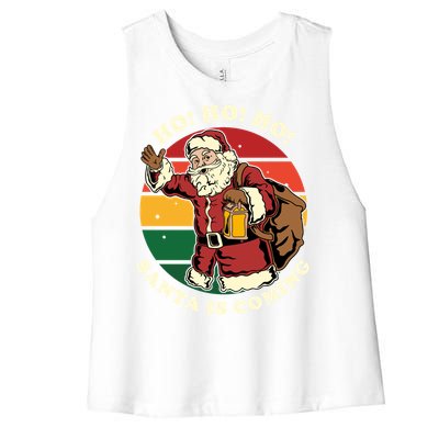 Christmas Santa Claus Santa Is Coming Ho Ho Ho Gift Women's Racerback Cropped Tank