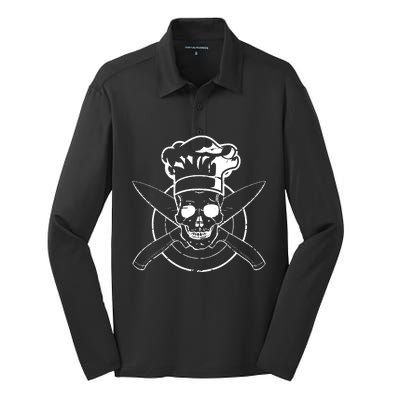 Chef Skull Chefs Hat Cooking BBQ Grilling Tee Gift Silk Touch Performance Long Sleeve Polo