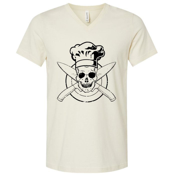 Chef Skull Chefs Hat Cooking BBQ Grilling Tee Gift V-Neck T-Shirt