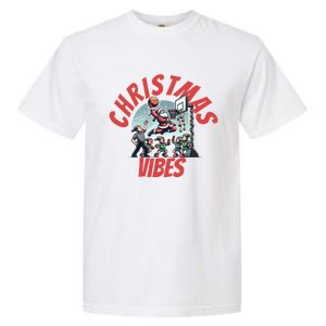 Christmas Santa Claus Playing Basketball With Elves Great Gift Garment-Dyed Heavyweight T-Shirt