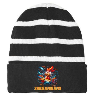 Chicken Shenanigans Coop Fun Striped Beanie with Solid Band