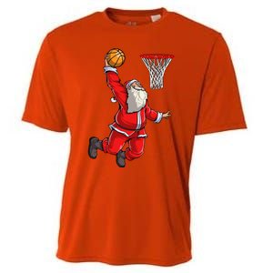 Christmas Santa Claus Dunking A Basketball Boys Xmas Gift Cooling Performance Crew T-Shirt