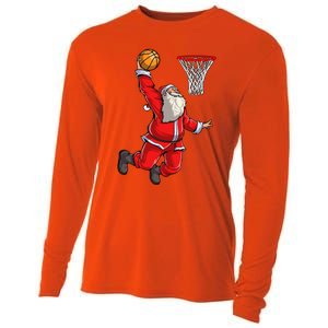 Christmas Santa Claus Dunking A Basketball Boys Xmas Gift Cooling Performance Long Sleeve Crew