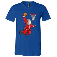 Christmas Santa Claus Dunking A Basketball Boys Xmas Gift V-Neck T-Shirt