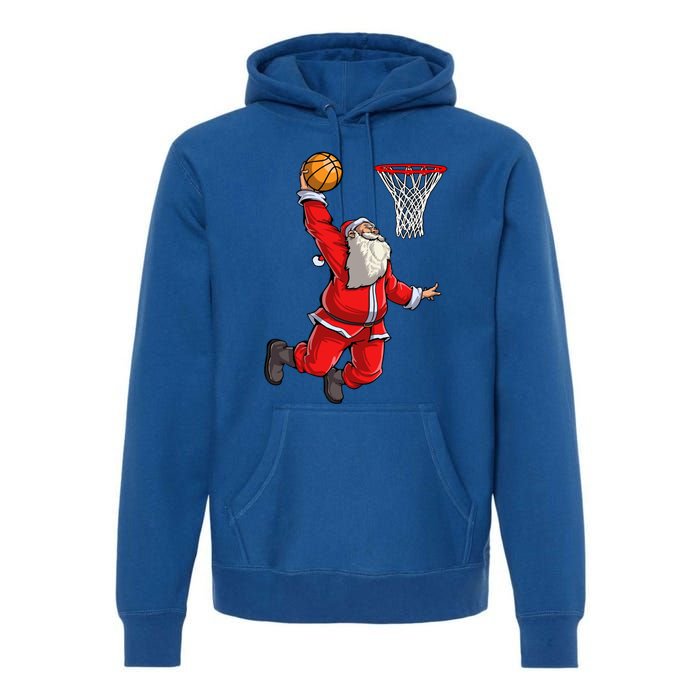 Christmas Santa Claus Dunking A Basketball Boys Xmas Gift Premium Hoodie