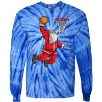 Christmas Santa Claus Dunking A Basketball Boys Xmas Gift Tie-Dye Long Sleeve Shirt