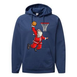 Christmas Santa Claus Dunking A Basketball Boys Xmas Gift Performance Fleece Hoodie