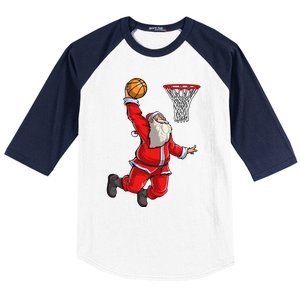 Christmas Santa Claus Dunking A Basketball Boys Xmas Gift Baseball Sleeve Shirt