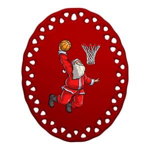 Christmas Santa Claus Dunking A Basketball Boys Xmas Gift Ceramic Oval Ornament