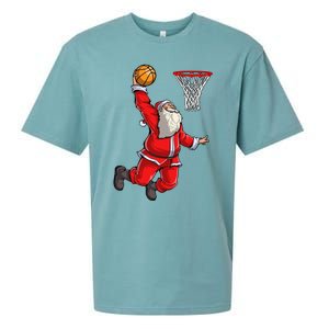 Christmas Santa Claus Dunking A Basketball Boys Xmas Gift Sueded Cloud Jersey T-Shirt