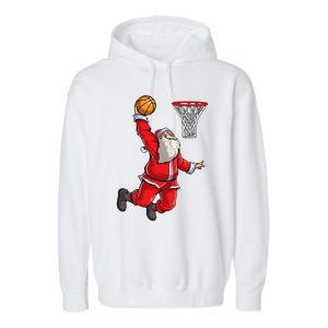 Christmas Santa Claus Dunking A Basketball Boys Xmas Gift Garment-Dyed Fleece Hoodie