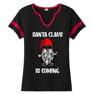 Cool Santa Claus Is Coming Christmas Cool Gift Ladies Halftime Notch Neck Tee