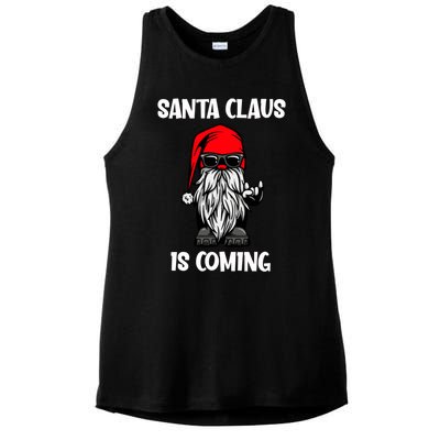 Cool Santa Claus Is Coming Christmas Cool Gift Ladies PosiCharge Tri-Blend Wicking Tank