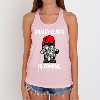 Cool Santa Claus Is Coming Christmas Cool Gift Women's Knotted Racerback Tank