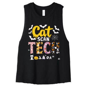 Cat Scan Ct Rad Tech Halloween Costume Spider Fly Bat Spooky Women's Racerback Cropped Tank