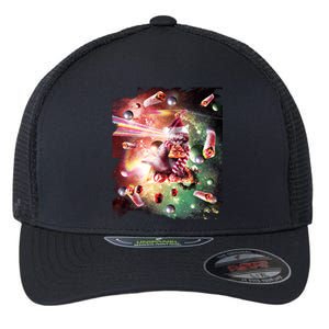 Christmas Space Cat Eats Pizza Laser Eyes Xmas Xmas Gift Flexfit Unipanel Trucker Cap