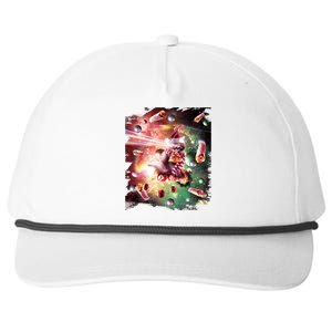 Christmas Space Cat Eats Pizza Laser Eyes Xmas Xmas Gift Snapback Five-Panel Rope Hat