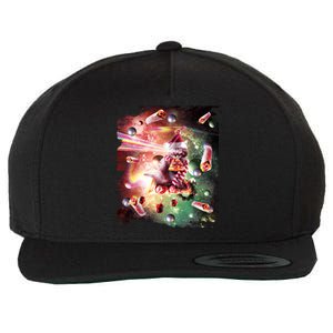 Christmas Space Cat Eats Pizza Laser Eyes Xmas Xmas Gift Wool Snapback Cap