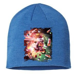 Christmas Space Cat Eats Pizza Laser Eyes Xmas Xmas Gift Sustainable Beanie