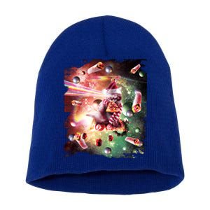 Christmas Space Cat Eats Pizza Laser Eyes Xmas Xmas Gift Short Acrylic Beanie