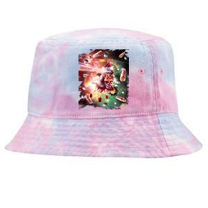 Christmas Space Cat Eats Pizza Laser Eyes Xmas Xmas Gift Tie-Dyed Bucket Hat