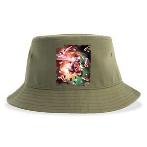 Christmas Space Cat Eats Pizza Laser Eyes Xmas Xmas Gift Sustainable Bucket Hat