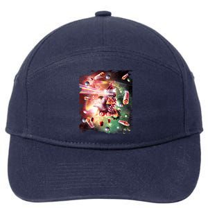 Christmas Space Cat Eats Pizza Laser Eyes Xmas Xmas Gift 7-Panel Snapback Hat