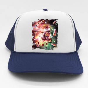 Christmas Space Cat Eats Pizza Laser Eyes Xmas Xmas Gift Trucker Hat