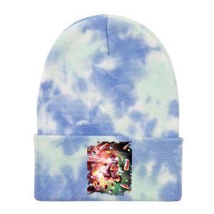 Christmas Space Cat Eats Pizza Laser Eyes Xmas Xmas Gift Tie Dye 12in Knit Beanie