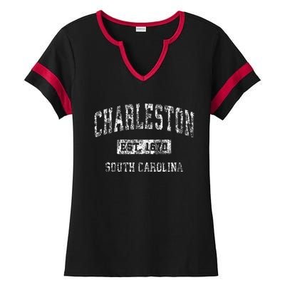 Charleston South Carolina Sc Vintage Established Sports Ladies Halftime Notch Neck Tee