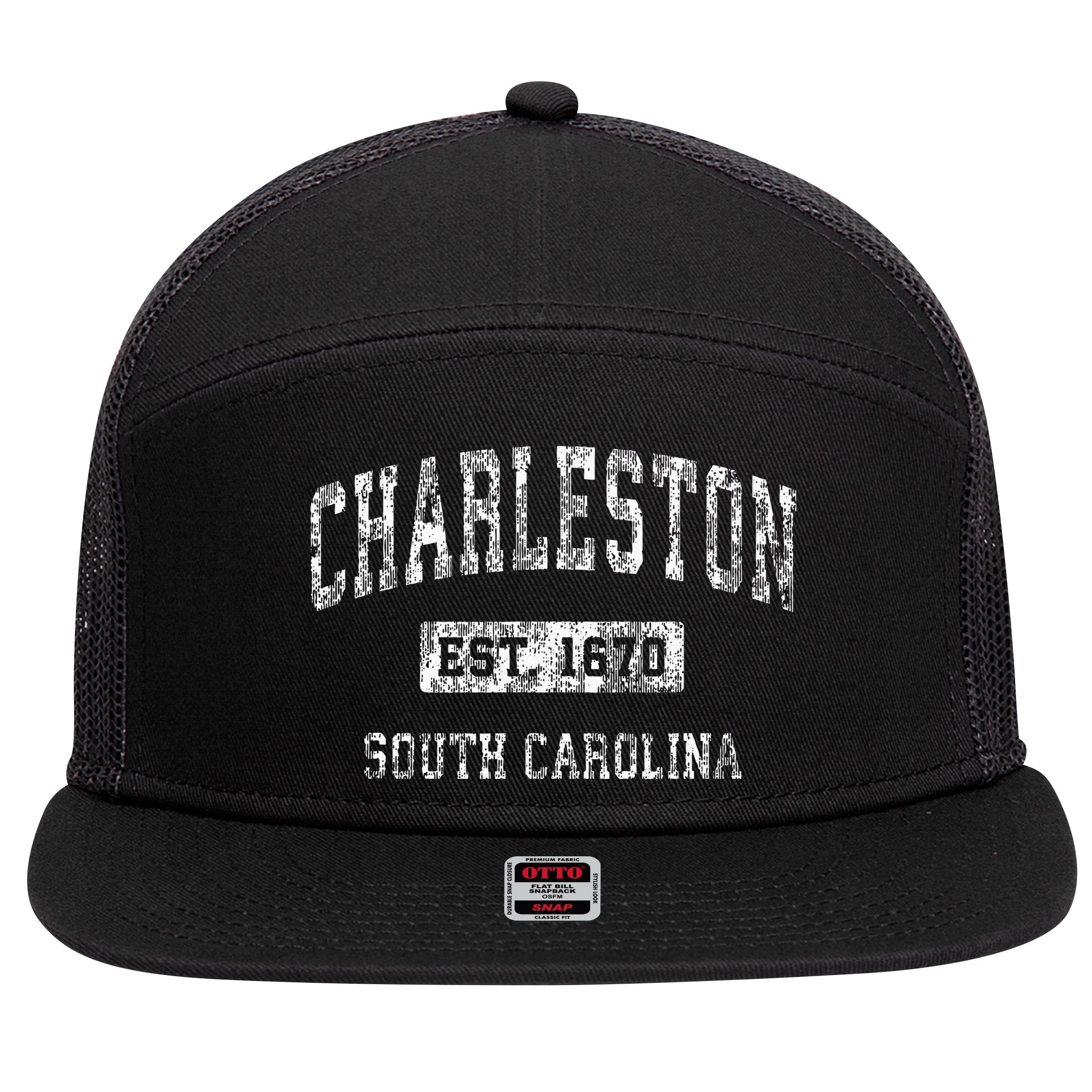 Charleston South Carolina Sc Vintage Established Sports 7 Panel Mesh Trucker Snapback Hat