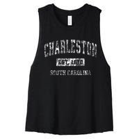 Charleston South Carolina Sc Vintage Established Sports Women's Racerback Cropped Tank