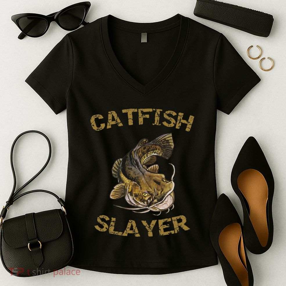 Catfish Slayer Catfish For Catfish Fisherman Women's V-Neck T-Shirt