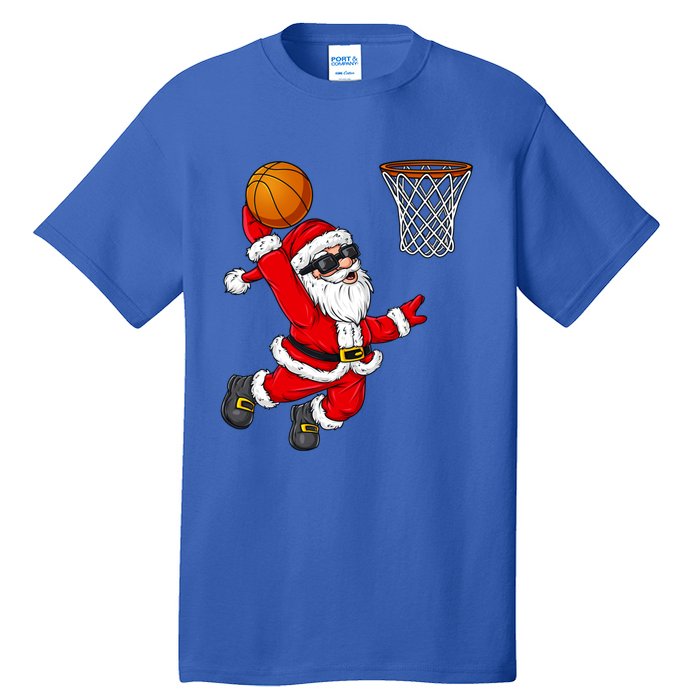 Christmas Santa Claus Dunking A Basketball Boys Xmas Cute Gift Tall T-Shirt